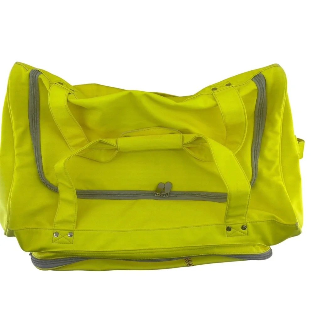 Neon Yellow Softball Stitching Duffel Bag Sports Travel Gym Bag with Shoe Pocket